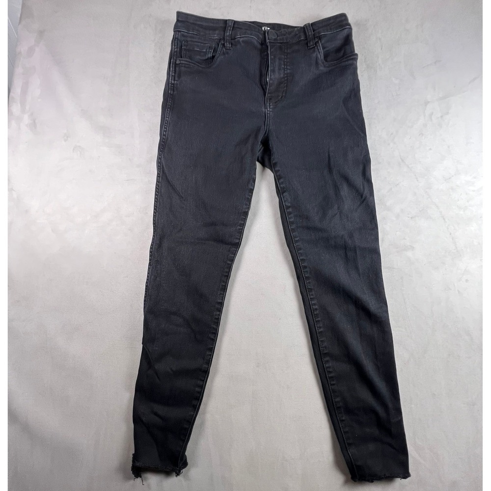 Kut from the Kloth Womens Size 6 Black Skinny Jeans Raw Hem Ankle Zip High Rise